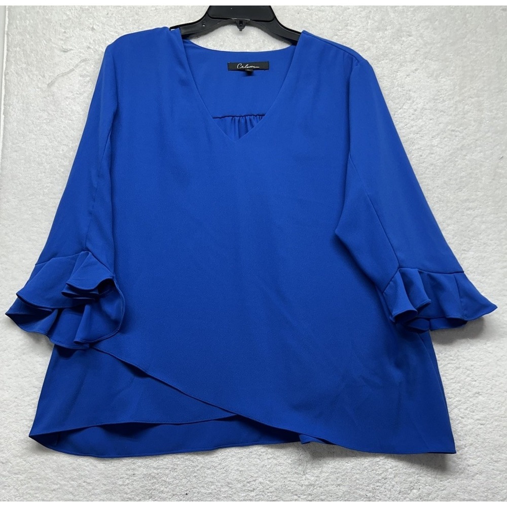 Calessa Womens Size PL Blue 3/4 Sleeve Blouse Top (T7)